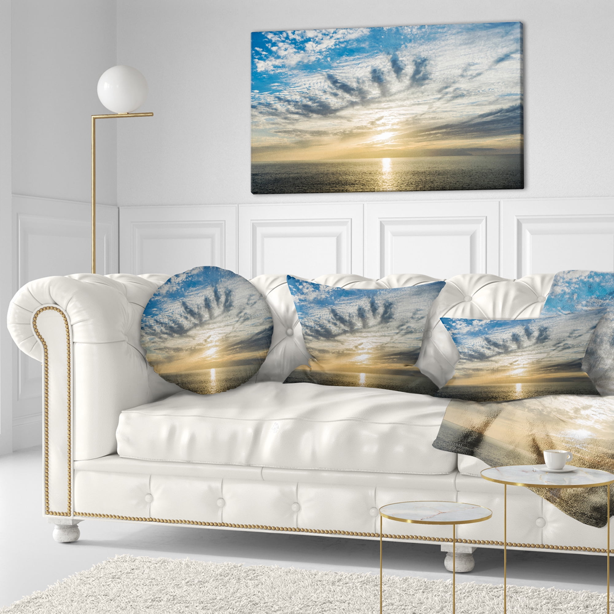 Designart Sunset Sky above Atlantic - Oversized Beach Throw Pillow - 12x20