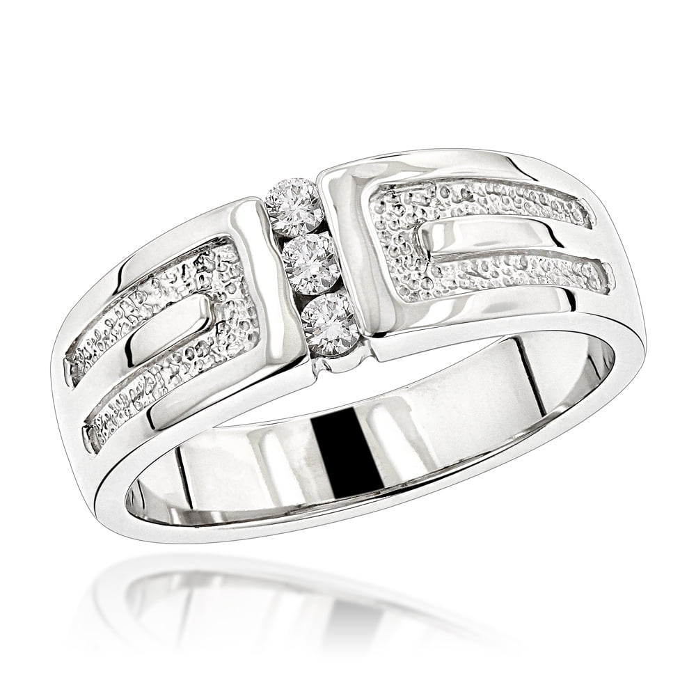 14K Mens Natural 0.2 Ctw Diamond Wedding Ring For Him (White Gold Size