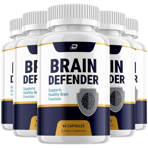 Brain Defender Supplement Capsules – BrainDefender All Natural Memory Focus Pills, 5 Pack, 300 Capsules