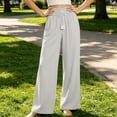 thumbnail image 4 of Drses‌‌ Women's High Waist Smocked Drawstring Tie Knot Linen Palazzo Pants, Lightweight Flowy Loose Wide Leg Casual Lounge Trousers with Pockets, 4 of 6