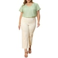thumbnail image 3 of GRACE & GRANDEUR Women's Plus Size Easter Summer Tops Smocked Shoulder Jacquard Texture Ruffle Sleeve V Neck Casual Blouse Top 1X Light Green, 3 of 7