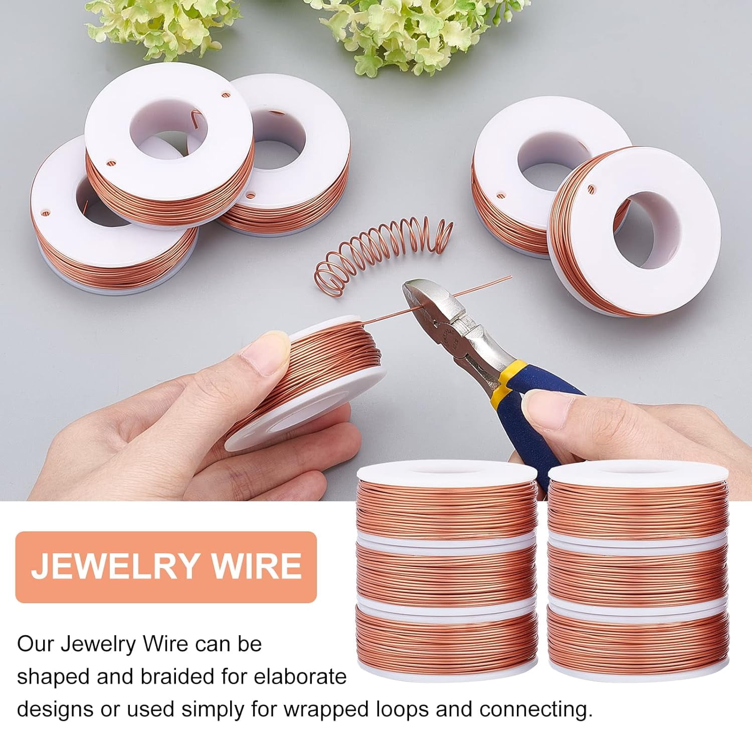 1set 6 Rolls 20 Gauge Aluminum Craft Wire with Side Cutting Plier 708 Feet Jewelry Beading Wire Bendable Metal Wire for Jewelry Making Craft Dark Salmon
