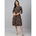 thumbnail image 4 of Janasya Indian Women's Black Cotton Floral Print Flared Western Dress, 4 of 8