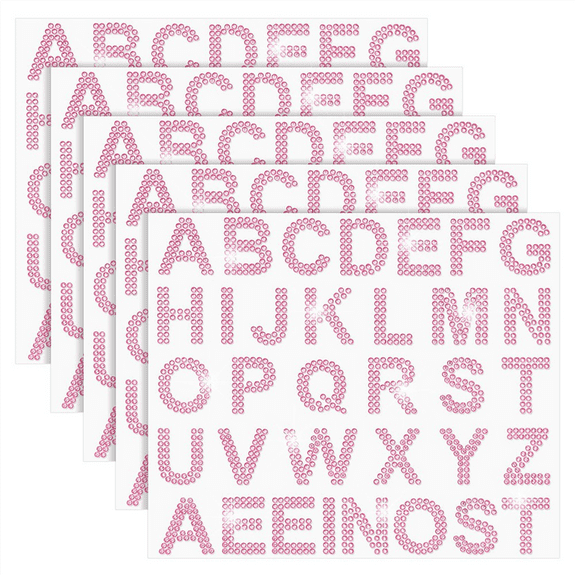 170 Pcs Silver Rhinestone Letter Stickers, 5 Sheets 34 Letters Glitter Bling Alphabet Stickers Pink