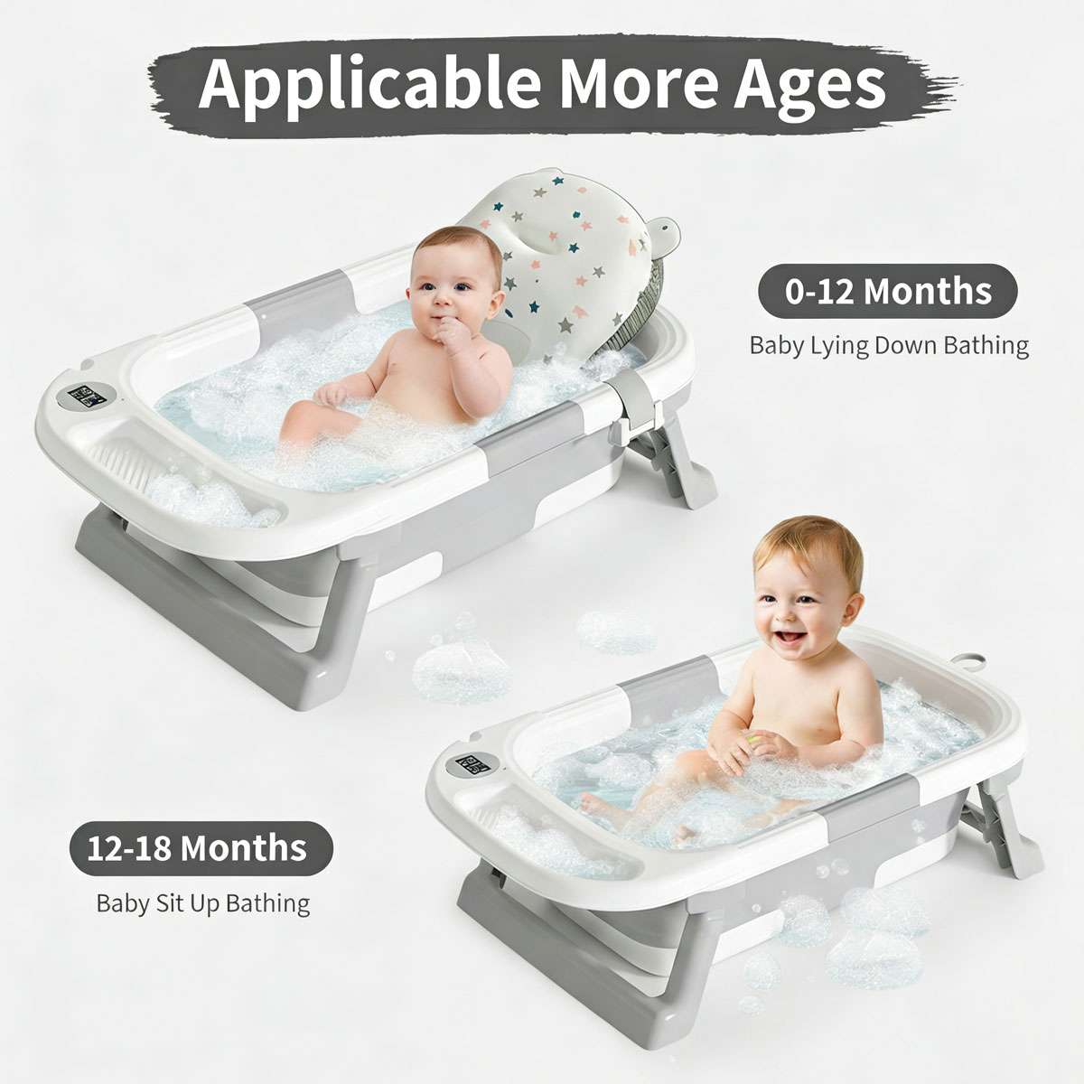 Oioane Collapsible Baby Bathtub with Thermometer photo 4