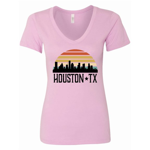 Inktastic Houston Texas Skyline Retro Women's V-Neck T-Shirt