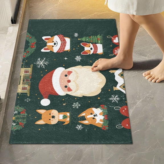 Yayeee Bath Rug for Bathroom Floor Non Slip Rectangle Fluffy Soft Absorbent Mat, 16"x24", Green Christmas