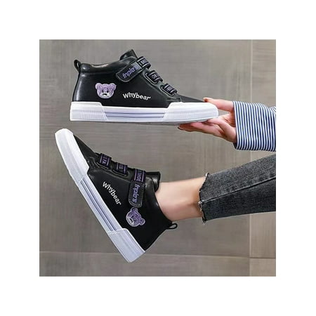 

Daeful Girl s Non-slip Flat Flats Running Lightweight Sneaker Sport Comfortable Magic Tape Plush Lined Round Toe Walking Shoes Casual Sneakers Black Plush Lined 2Y