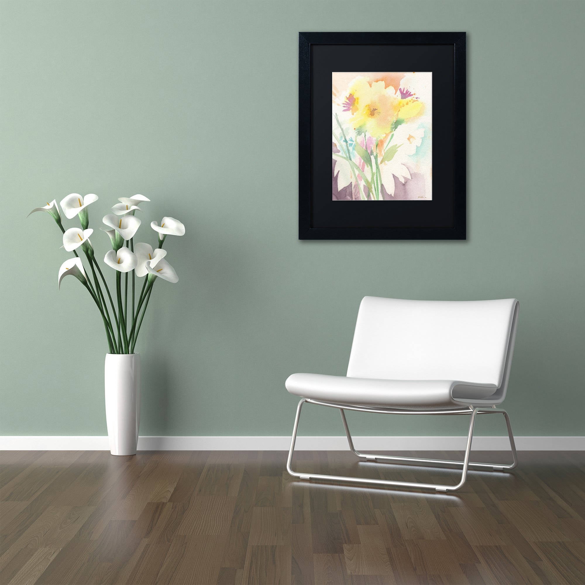 Trademark Fine Art "Yellow Flower Blossoming" Canvas Art by Sheila Golden, Black Matte, Black Frame