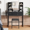 thumbnail image 1 of Fluted Makeup Vanity Desk with Mirror & Lights, Small Vanity Table with Power Outlet, 3 Drawers and 4 Storage Shelves, Modern Dressing Table Set for Bedroom, 1 of 7