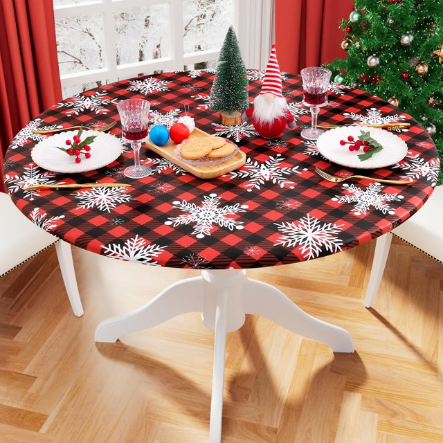 Mantel misaya redondo ajustado con forma de copo de nieve, 91-112 cm, diseño de búfalo