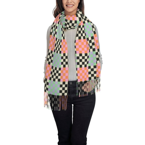 Honeii Colorful Checkered Print Scarf Oversized Scarf Tassel Fall Winter Thick Scarf Warm Shawl Women,Women's Scarves & Wraps