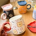 thumbnail image 4 of Taza de 420 ml con tapa, cuchara, taza de cerámica de conejo lindo de dibujos animados, taza de agua para el hogar, taza de café de oficina, taza de desayuno, taza de oso de dibujos animados con, 4 of 5