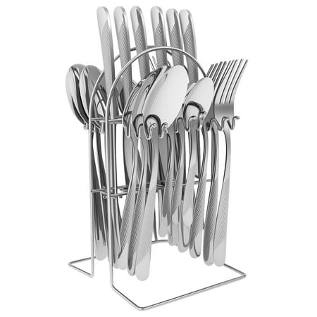 

Sutowe 25 Pcs Silverware Set with Holder Stainless Steel Hanging Flatware Set with Nonslip Handles Practical Cutlery Kit for Home Kitchen Gathering Party