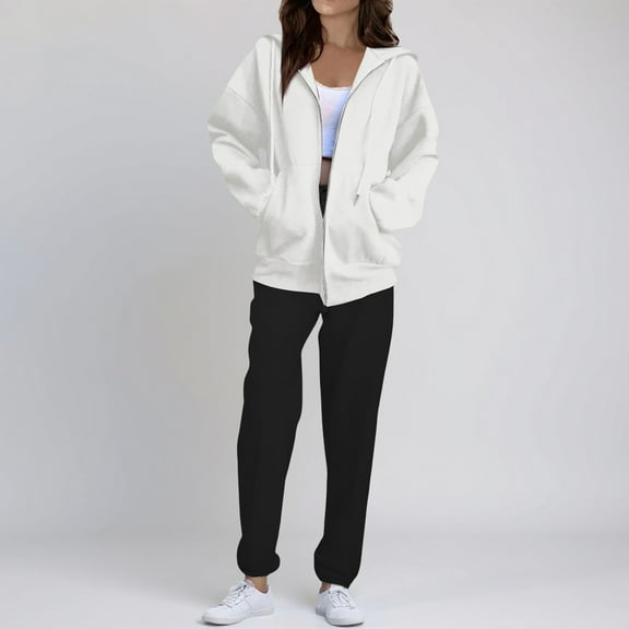 Huankd Sweatsuits Women 2 Piece Outfit Zip Up Jacket Comfort Jogger Set Fleece Hoodie and Sweatpants Set Matching Sweat Sets Silver M