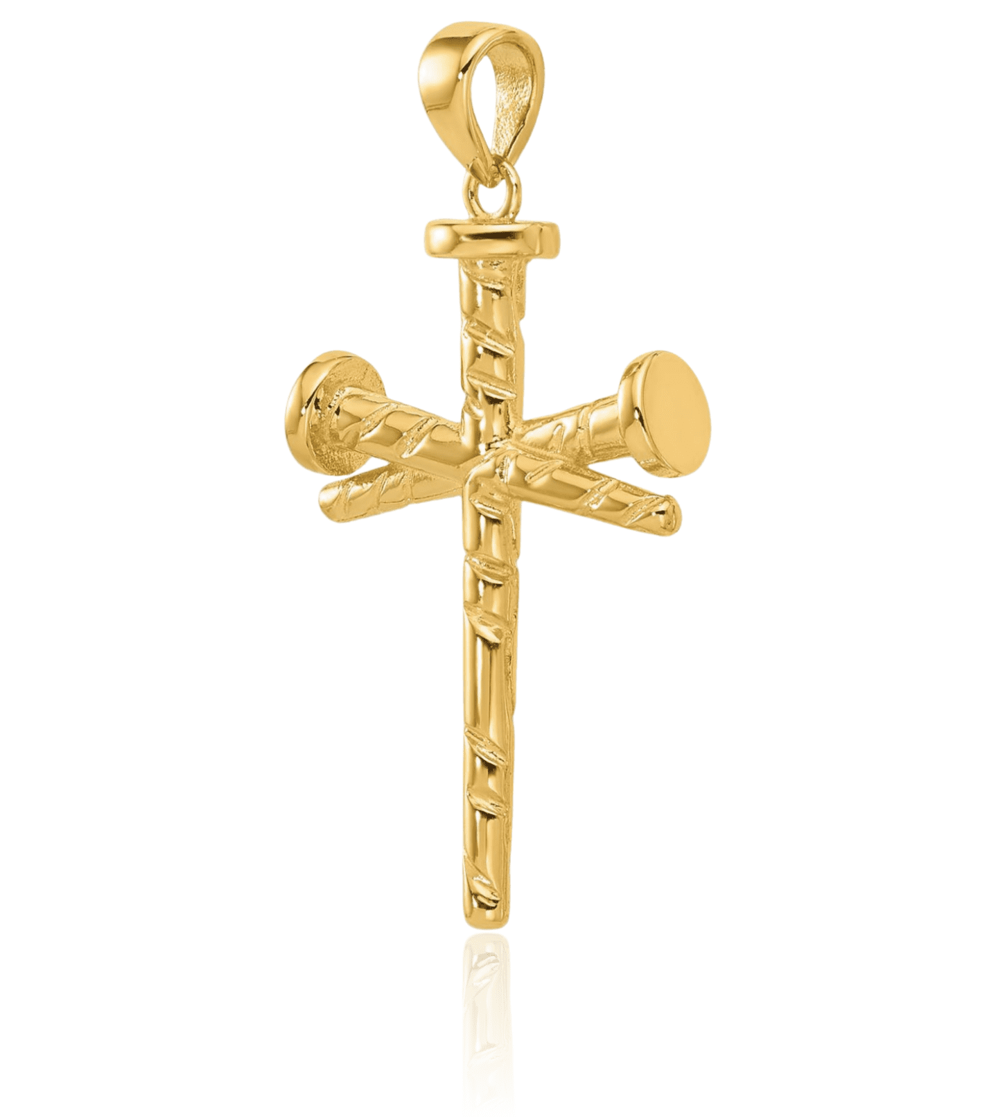 14K Solid Yellow Gold Nails Holy Cross Necklace Religious Chain Pendant Jesus Christ Charm