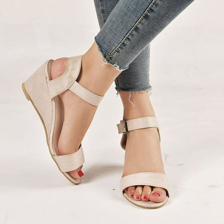 

HIMIWAY Sandals Women Women s Sandals Women s Ladies Fashion Leopard Wedges Heel Buckle Strap Roman Shoes Sandals Beige 36