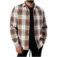 thumbnail image 2 of thefmos Men's Fall Winter Plaid Button Down Shirt Long Sleeve Casual Collared Tops Loose Fit Shacket Work Outfits Clothes, Brown XL, 2 of 9