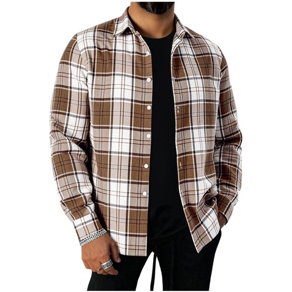 Lmueinov Long Sleeve Shirt Jackets for Men Lightweight Casual Plaid Button Down Shirt Mens Checkered Outerwear For Outdoor Walking Golf Sports