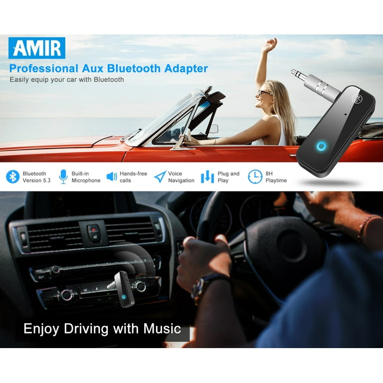 Aux Bluetooth Adapter for Car, AMIR 2 in 1 Bluetooth 5.0 Receiver for Car Speakers Stereo Systems Headphones