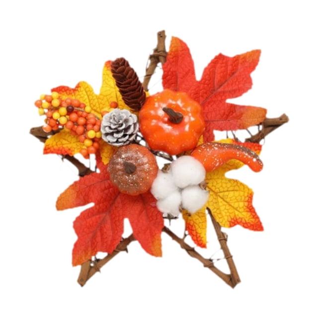 Elodie Halloween Wreath Artificial Pumpkin Maple Leaf Wreath Decorative Realistic Front 25cm
