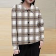 thumbnail image 2 of Plaid Shirts For Women Lapel Button Down Long Sleeve Spring Fall Cardigan Casual Stylish Lightweight Blouse Loose Fit (L, Khaki), 2 of 5