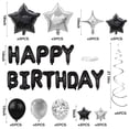 thumbnail image 2 of Juego de globos para decoración de fiesta de cumpleaños, 56 unidades, plateado/negro, 2 of 7