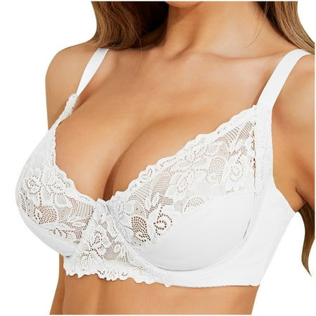 SMihono Women s Plus Size Lace Bralette Wireless Push Up Seamless T-Shirt Bra Heavy Breast Comfort Everyday Minimizer Bras White 80