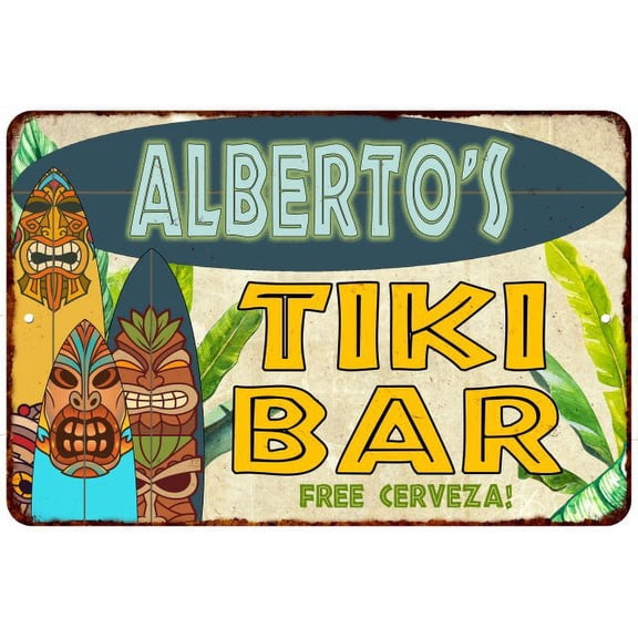 Alberto's TIKI BAR Island Sign Metal Wall Decor 8 x 12 High Gloss Metal 208120058010