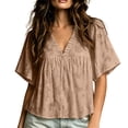 thumbnail image 2 of ClodeEU Women's V Neck Flutter Short Sleeve Babydoll Blouse,Casual Loose Peplum Summer Tunic Top Brown,Women's Plus M, 2 of 5