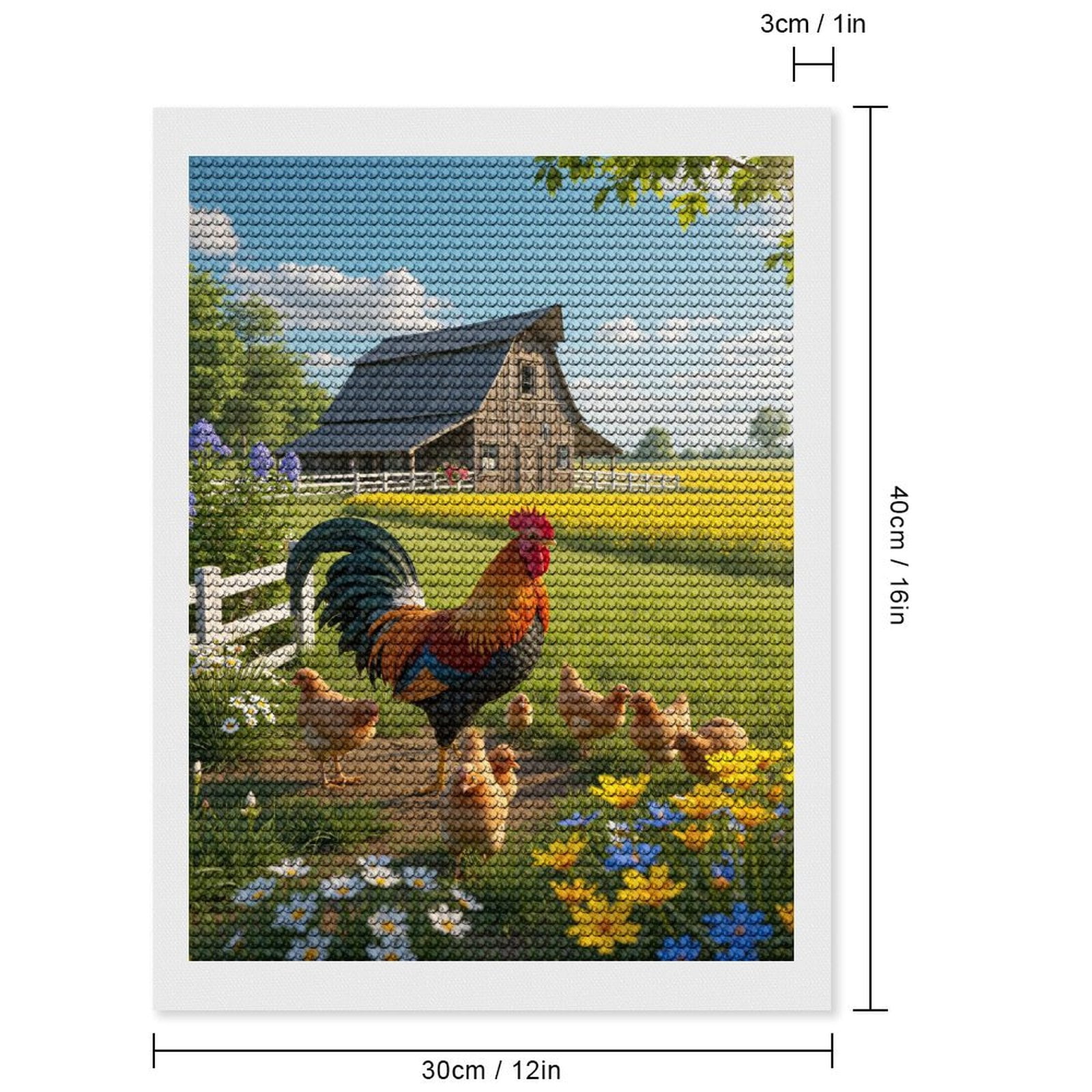 Diamond Art Kits for Adults - Rooster Barn Chicks Flower Field 5d Diamond Painting for Adults, Diamond Art for Adults Beginners, Frameless Diamond Painting Kits for Adults for Home Wall Decor