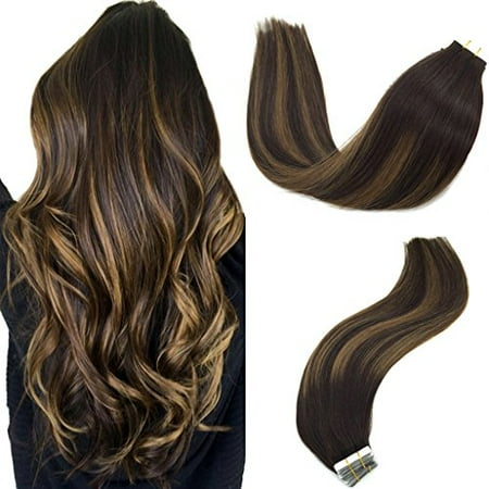 Googoo Balayage Human Hair Extensions Tape In Ombre Dark Brown To