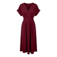 thumbnail image 5 of RUTAYY Women's Dress Casual V-Neck Solid Color Short Sleeve Waist Pleats Soft Comfortable Daily Wear Beach Vacation Dresses, 5 of 6