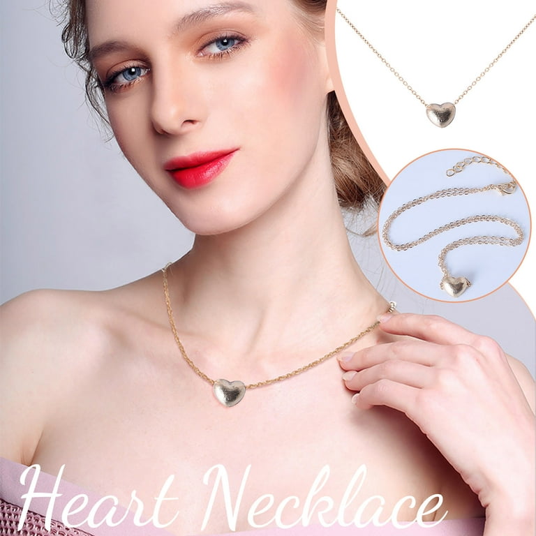 1pc Women's Simple & Trendy Gold Tone Small Heart Pendant Necklace