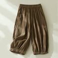 thumbnail image 4 of XFLWAM Womens Linen Cotton Shorts Summer Casual Short Pants Capris High Elastic Waist Pants Loose Fit Trendy Beach Lounge Pants, 4 of 5