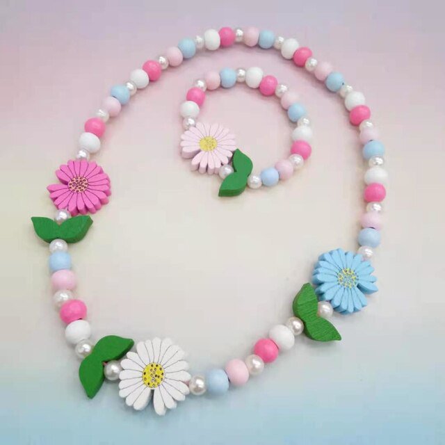 Conjunto de 2 unidades de joyería de cuentas de madera Natural a la moda, collar con patrón de Animal bonito, pulsera para niños, joyería de fiesta, regalo de cumpleaños para niña Tan Jianjun unisex