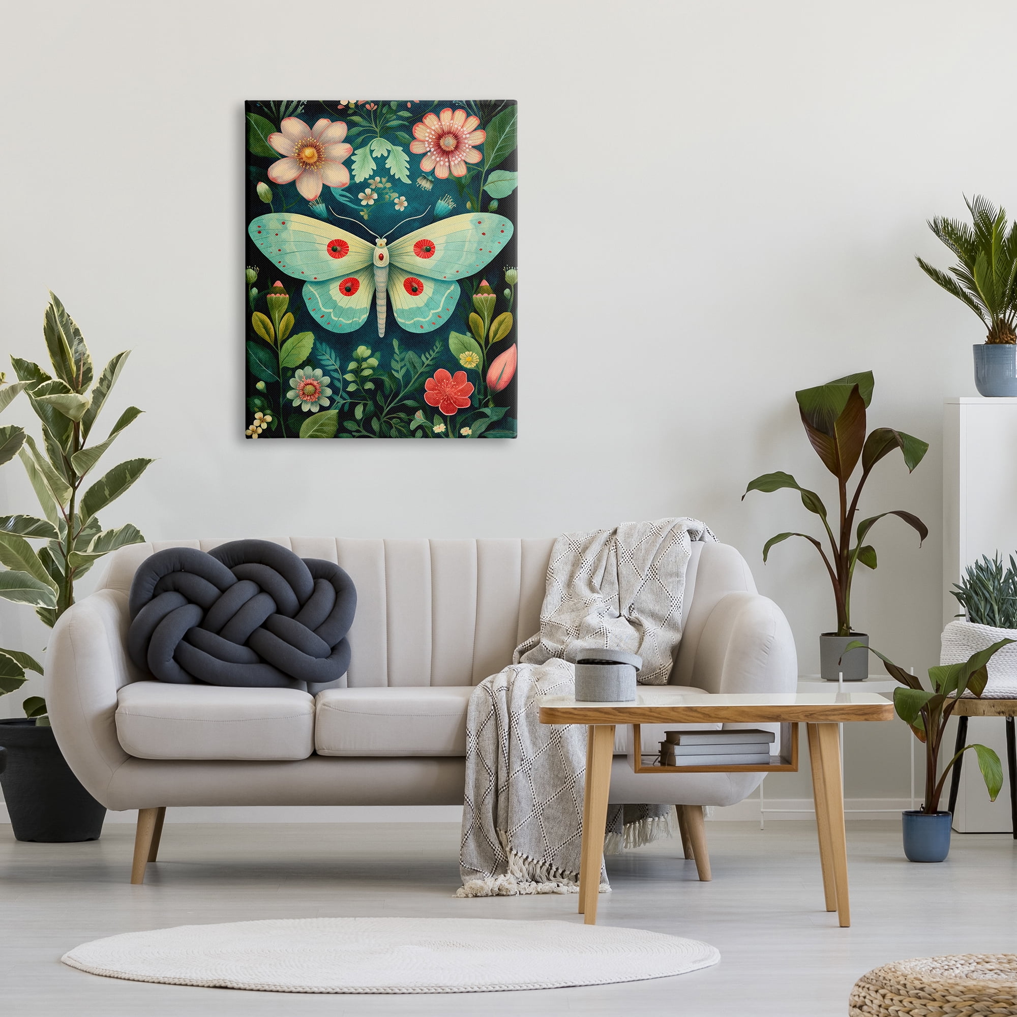 Stupell Industries Green & Pink Moth Pattern Animals & Insects Painting Gallery Wrapped Canvas Art Print Wall Art, 30 x 40