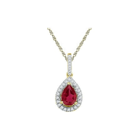 Diamond Solitaire Frame 10kt Yellow Gold Womens Pear Lab-Created Ruby Solitaire Diamond Frame Pendant 1-7/8 Cttw ()