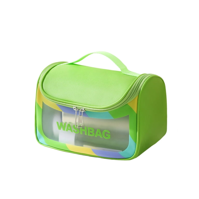 VEAREAR Cosmetic Bag Waterproof Large Capacity Smooth Zipper Portable with Handle Strong Load Bearing PVC Half Transparent Travel Toiletry Makeup