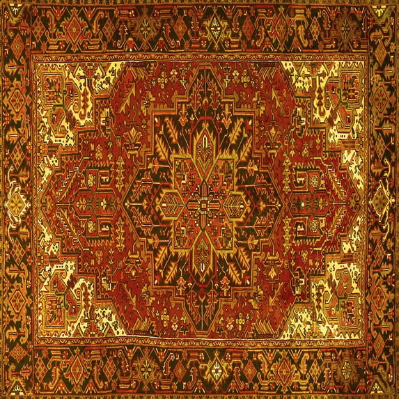 Ahgly Company Machine Washable Indoor Square Persian Yellow Traditional Area Rugs, 5' Square