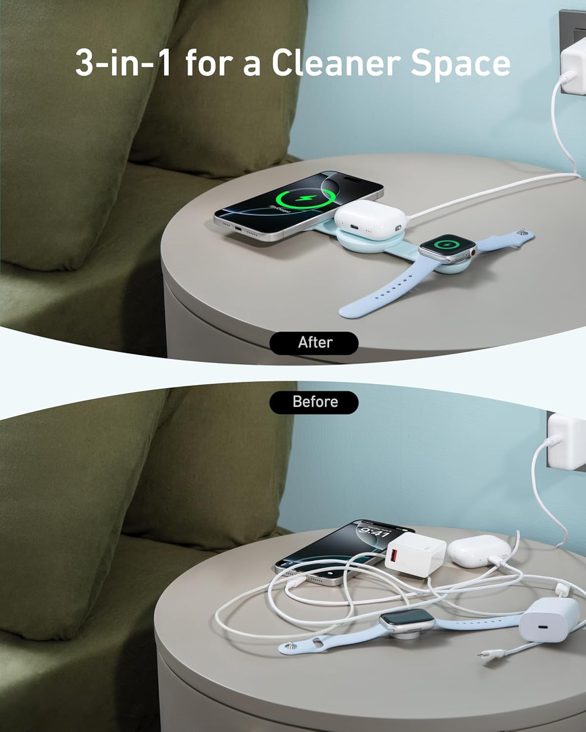 Anker MagSafe Compatible MagGo UFO 3-in-1 Charger, iPhone 17 Wireless Charging Station, 15W Qi2 Certified, Foldable Travel Charging Pad