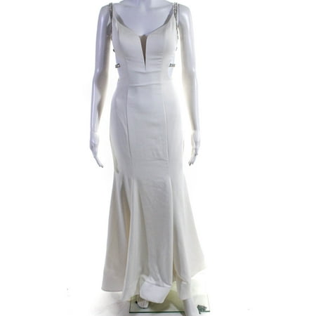 

Pre-owned|La Femme Womens Strappy Rhinestone Sweetheart Gown White Size 00