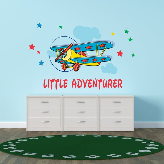 Cartoon Wall Decals for Boy's Bedroom - Airplane On Sky in Clouds Wall Sticker Decal With Easy Installation Instructions Kid's Bedroom Décor Wall Sticker - Size: 10 In x 6 In