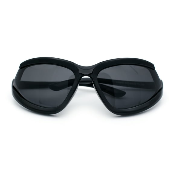 Swan Down Temple Curved Wrap Cat Eye Sport Plastic Sunglasses All Black