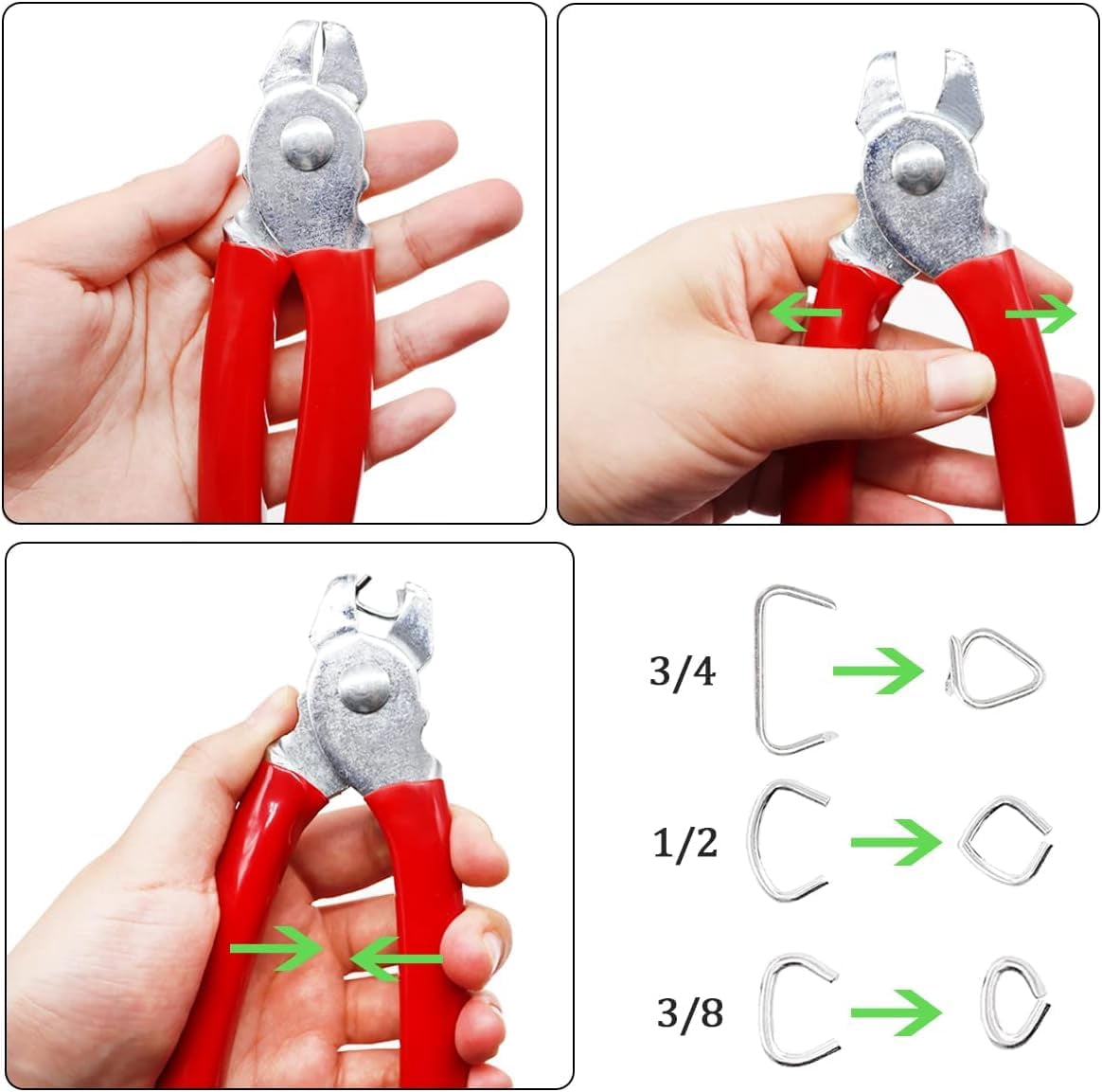 285 pcs Hog Rings with Straight Hog Ring Pliers Kit 3/4" 1/2" 3/8 "Galvanized Hog Rings for Animal Pet Cages、Ropes、Bagging、DIY Craft、Furniture