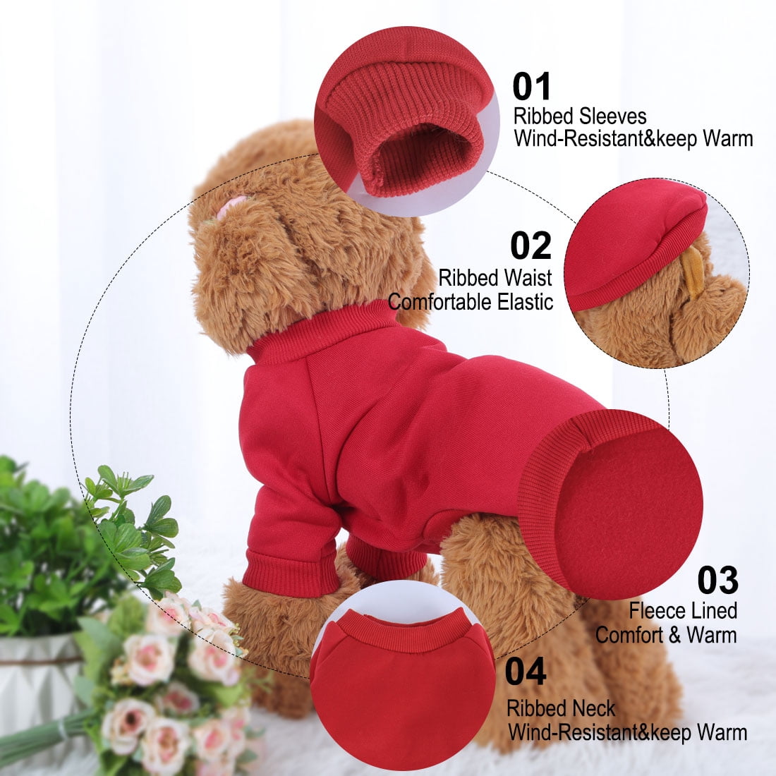 Unique Bargains Pet Dog Sweatshirt Cloth Cotton Basic Apparel Puppy Cat Winter Coat Red XS