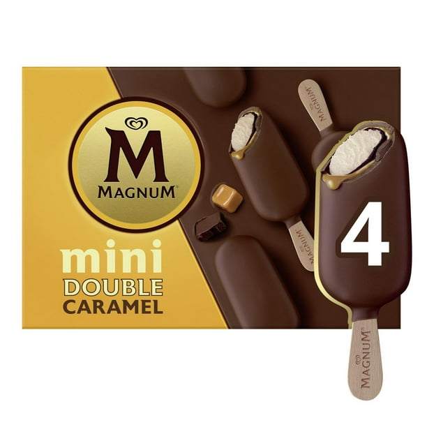 Barre de Crème Glacée Mini Double Caramel Magnum  faite avec des gousses de vanille et du chocolat belge non sucré 55 ml 4 pack Barre de Crème Glacée