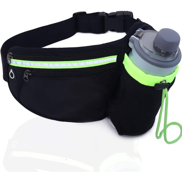 Huggegwe Ceinture de Course avec Porte-Bouteille Sac Banane Réfléchissant avec Sangles Réglables Pochette de Sport pour Entraînement Physique Jogging Randonnée Voyage-Noir CA919-161720
