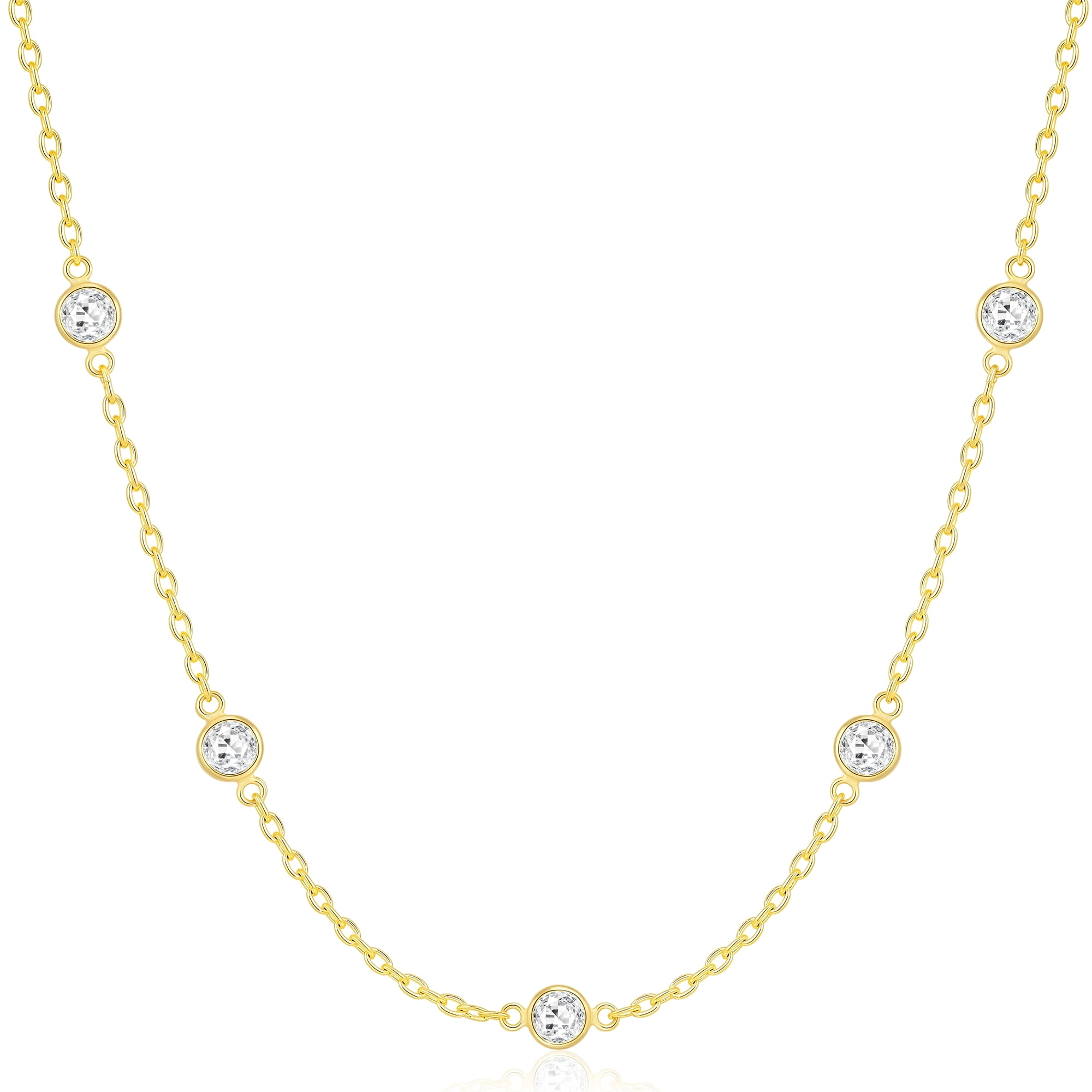 APSVO 18K Gold Plated Choker Necklaces for Women Teen Girls CZ April Birthstone Chain with CZ Crystal Birthday Jewelry Gifts