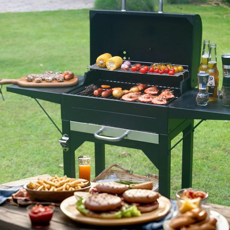 MASTER COOK Charcoal Grill with Two Side Tables, Heavy-duty
